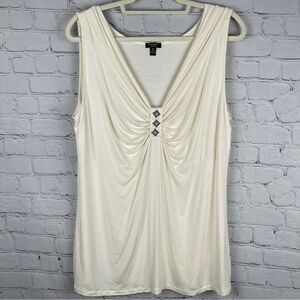 NINE WEST lightweight beige beaded embellished v-neck tank top, size 1X